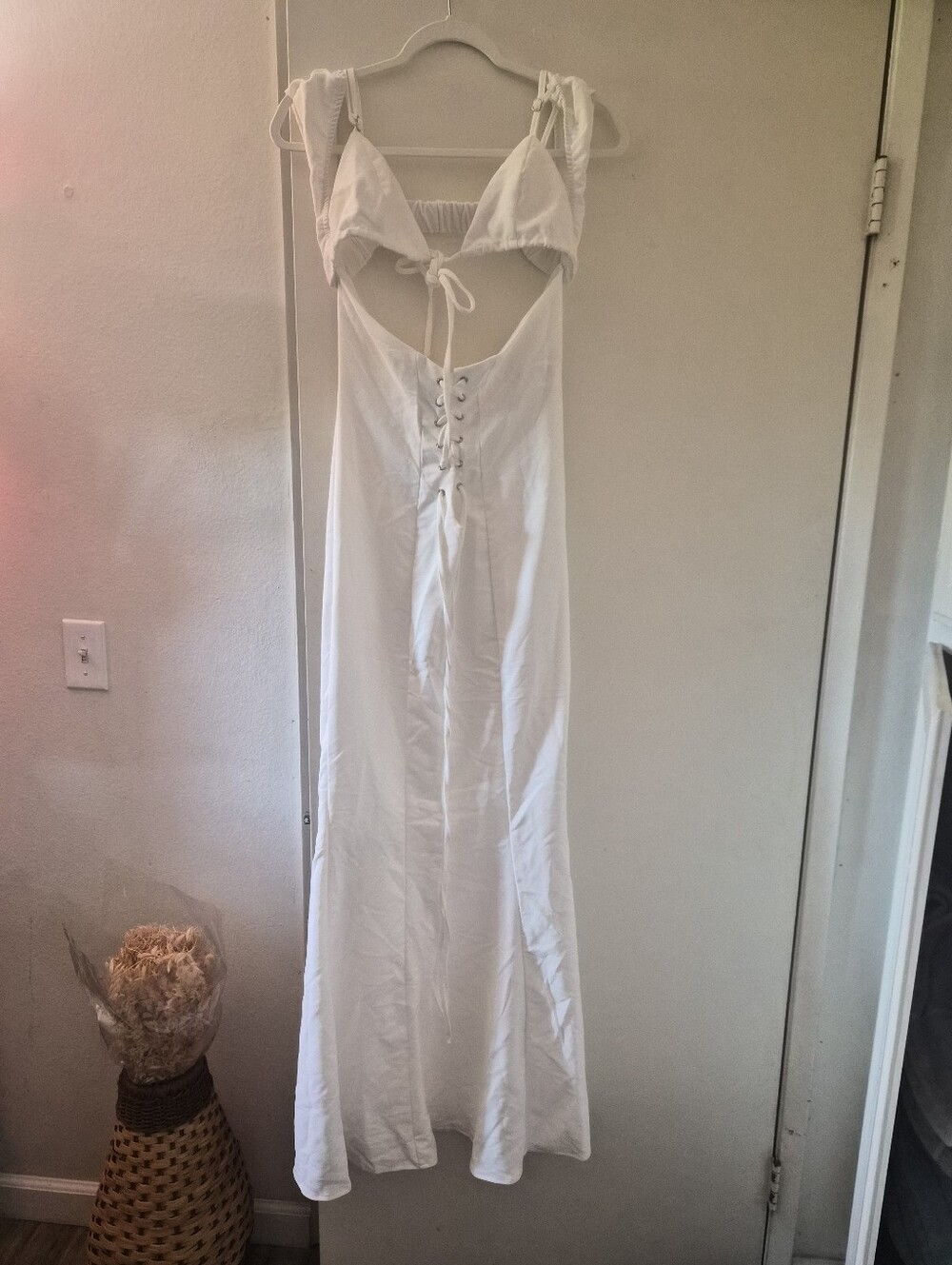 White Cutout Maxi Dress with Tie-Front